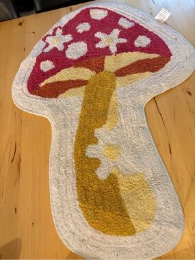 Plush Mushroom-Shaped Bath Rug - Pink, Yellow, Cream
